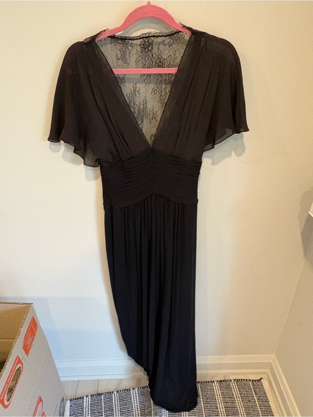BCBGMaxAzria Black Lace-Back Flutter Sleeve Maxi Dress